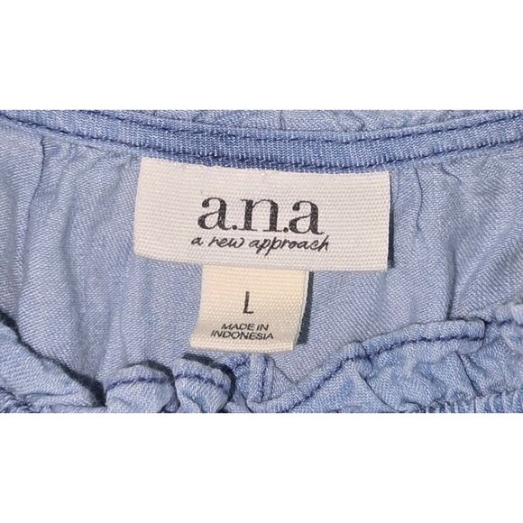 A.N.A Light Blue Denim-Look Smocked Square Neck Dress L - Picture 5 of 7